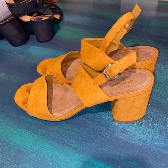 navy and yellow heels